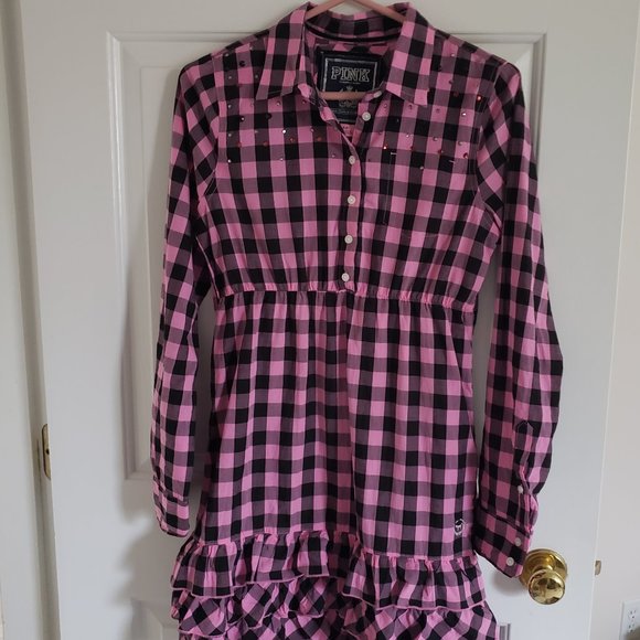 PINK Victoria's Secret Dresses & Skirts - Vintage PINK VS Checkered Ruffled Rhinestones Dress Small
